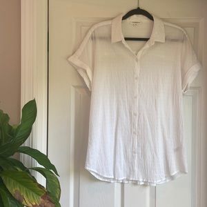 White Shirred Short Sleeve Blouse